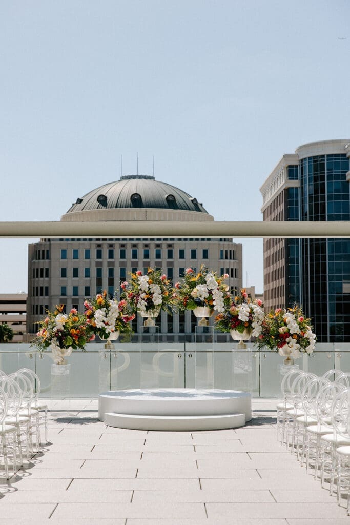 Wedding Ceremony Decor on the balcony at Dr Phillips Performing Arts Center